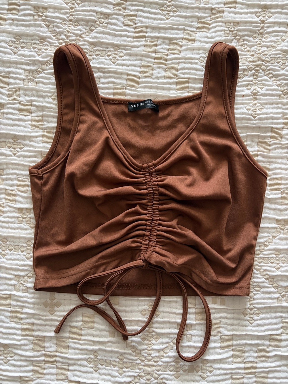 SHEIN Chocolate Brown Ruched Front Crop Tank Top